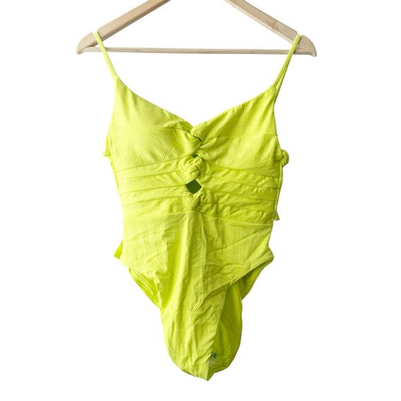 Becca Prima Camille Zesty Neon Yellow Strappy Cut Out One Piece Swimsuit Size L - Picture 4 of 9